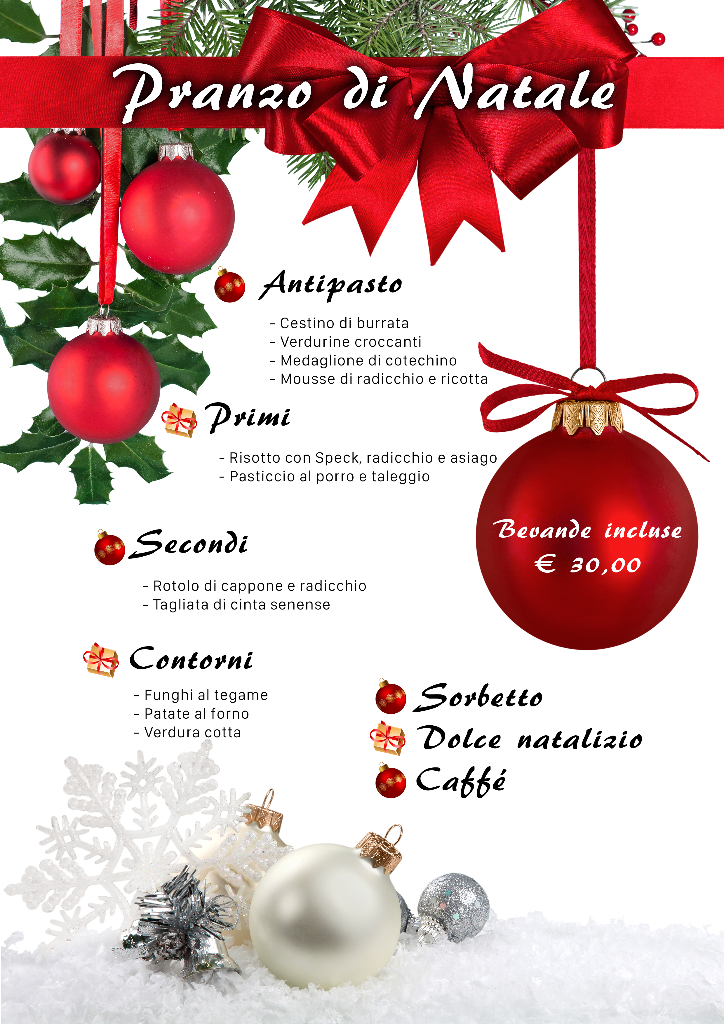 Decorazioni Menu Natale.Pranzo Di Natale Gabi Pizzeria Ristorante